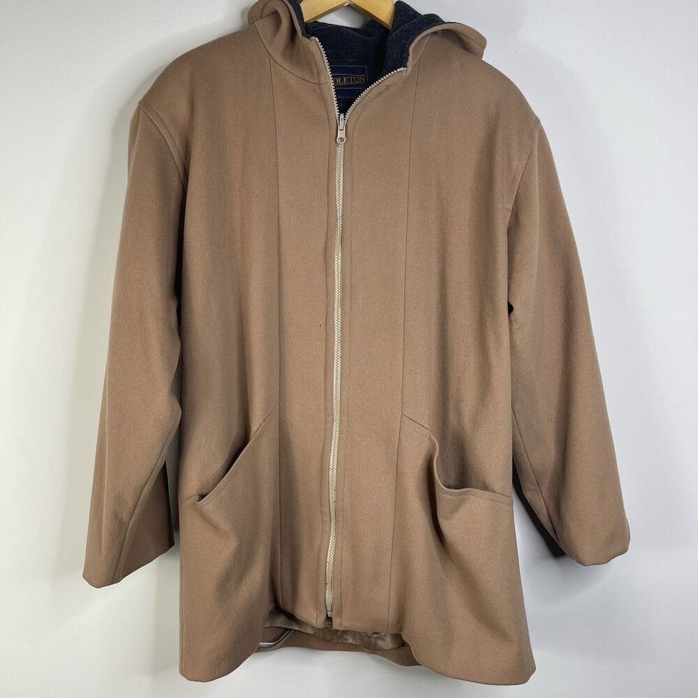 VTG Pendleton Women's Size 8 Tan Wool Full Zip Hooded Coat Classic Minimalist